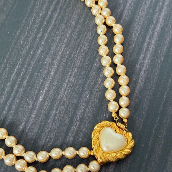 Joan Rivers Pearl Double Strand Long Necklace with Heart Clasp Vintage 90s - Picture 4 of 5